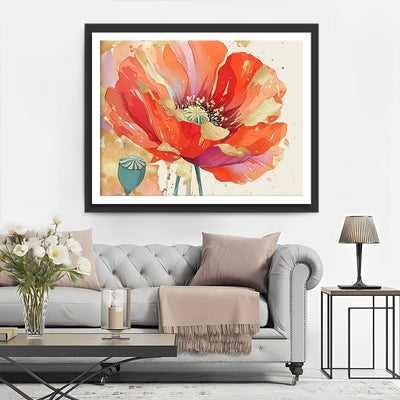 Rote und goldene Mohnblumen Diamond Painting