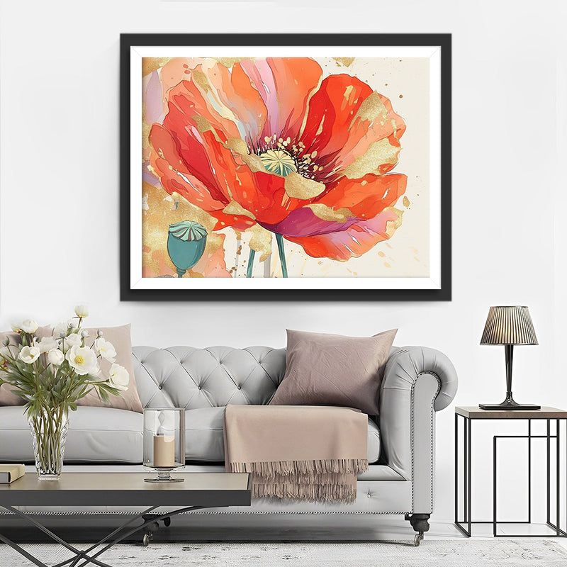 Rote und goldene Mohnblumen Diamond Painting