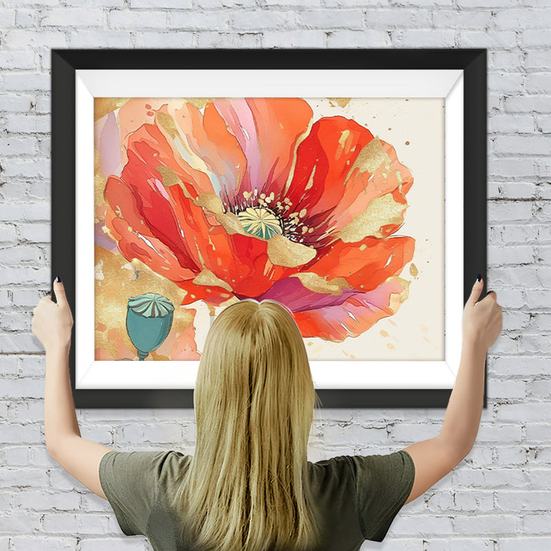 Rote und goldene Mohnblumen Diamond Painting