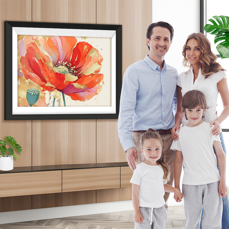 Rote und goldene Mohnblumen Diamond Painting