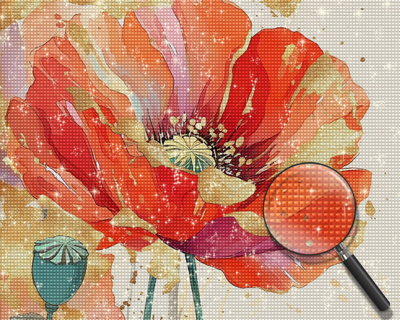 Rote und goldene Mohnblumen Diamond Painting