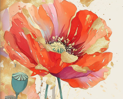 Rote und goldene Mohnblumen Diamond Painting