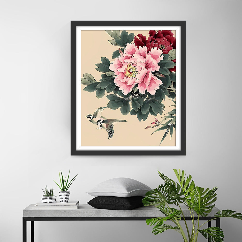 Rote und rosa Pfingstrosen Diamond Painting