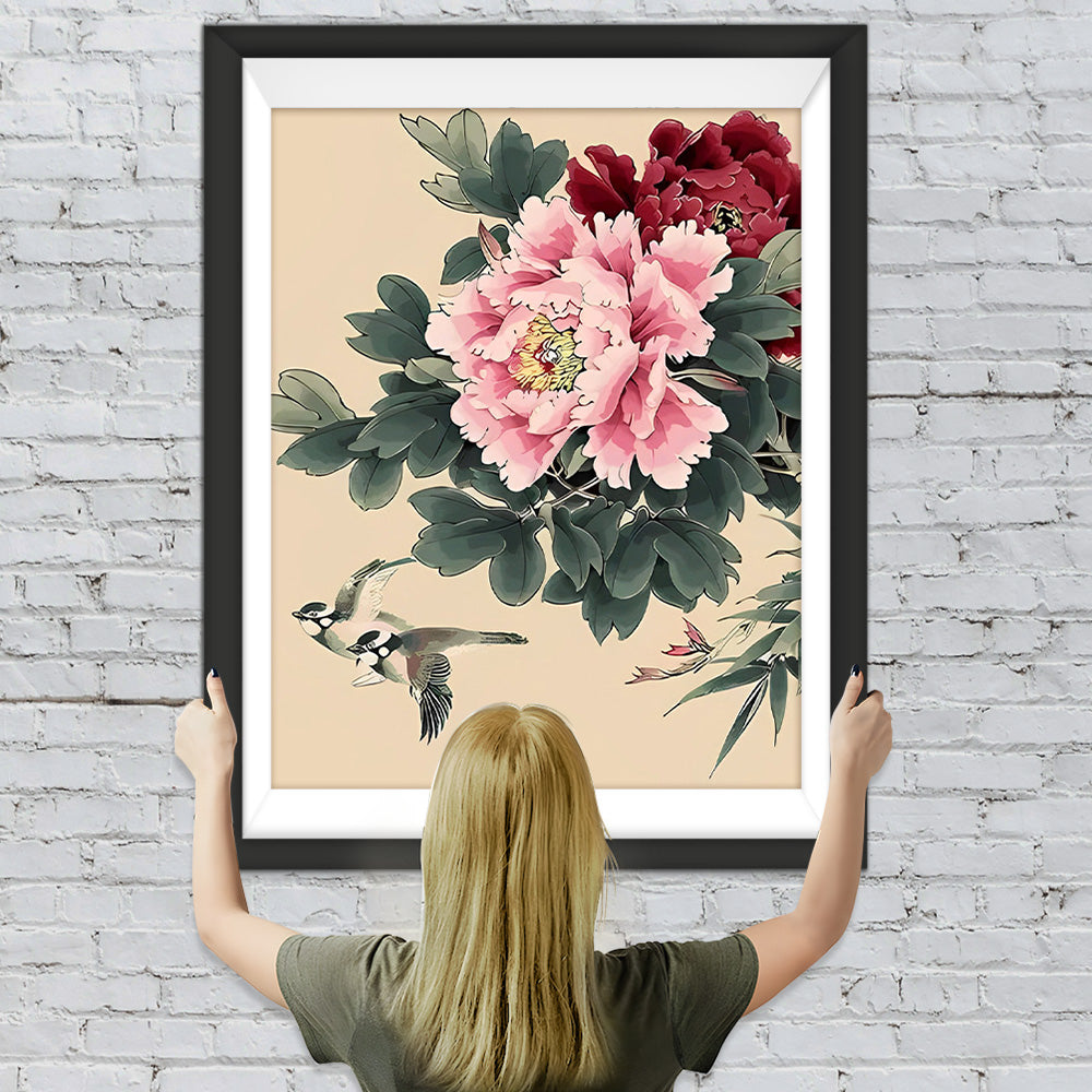 Rote und rosa Pfingstrosen Diamond Painting