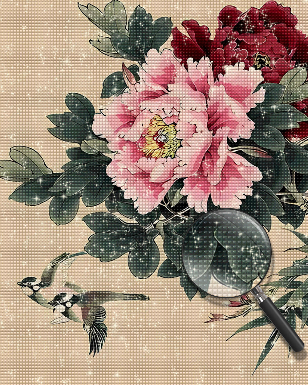 Rote und rosa Pfingstrosen Diamond Painting