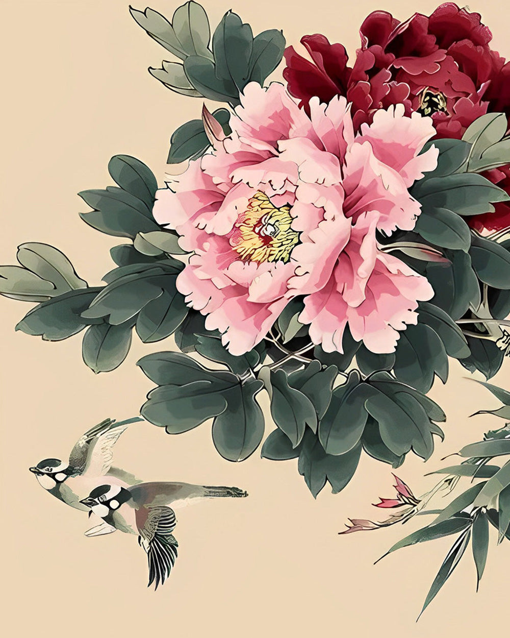 Rote und rosa Pfingstrosen Diamond Painting