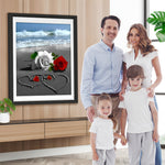 Rote und weiße Rosen am Strand Diamond Painting