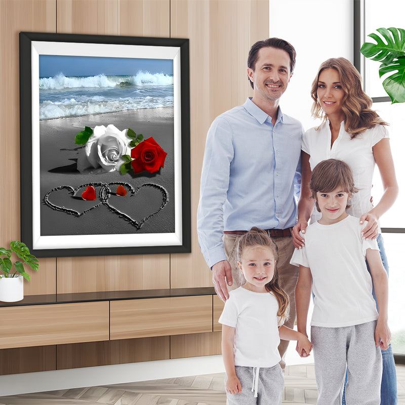 Rote und weiße Rosen am Strand Diamond Painting