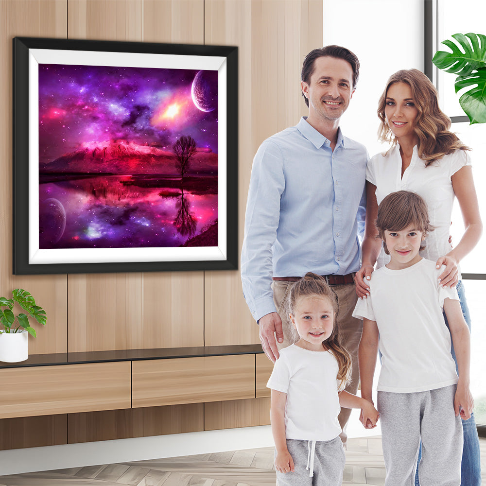 Rote Wolken, Sterne und Hochgebirge Diamond Painting