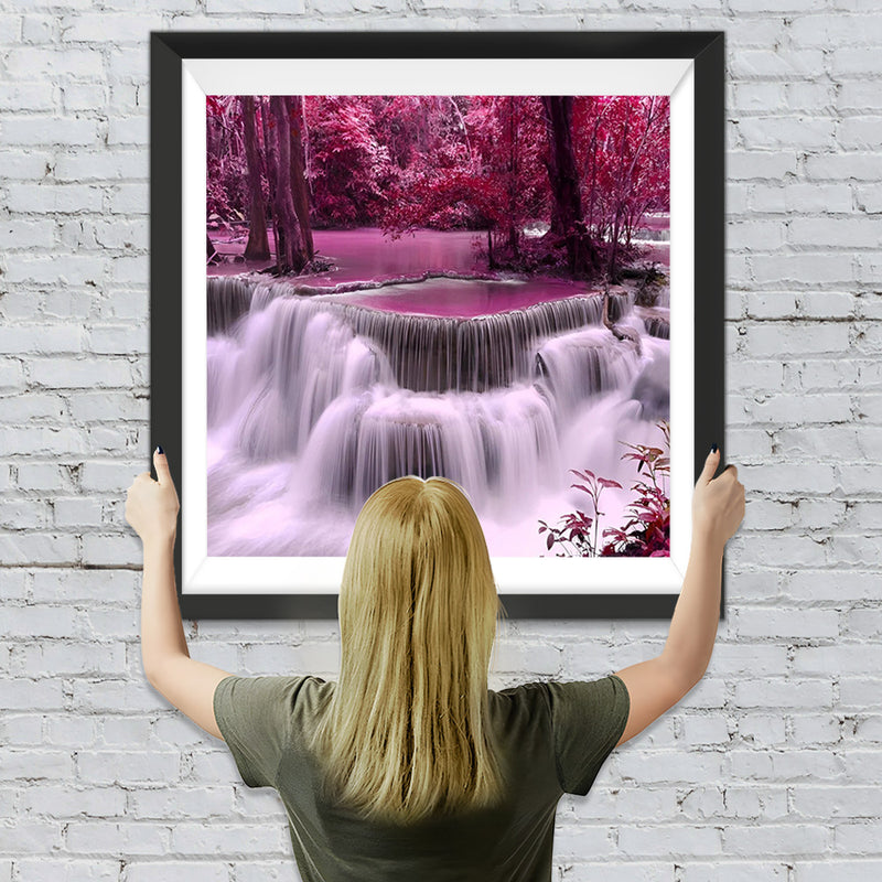 Roter Ahornwald und Wasserfall Diamond Painting