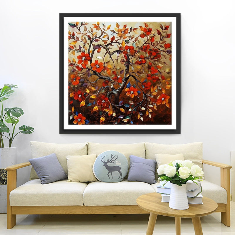 Roter Blumenbaum Diamond Painting