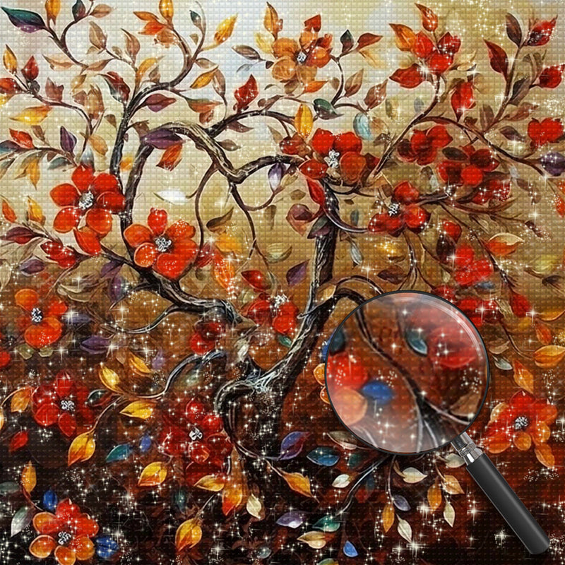 Roter Blumenbaum Diamond Painting