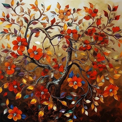 Roter Blumenbaum Diamond Painting