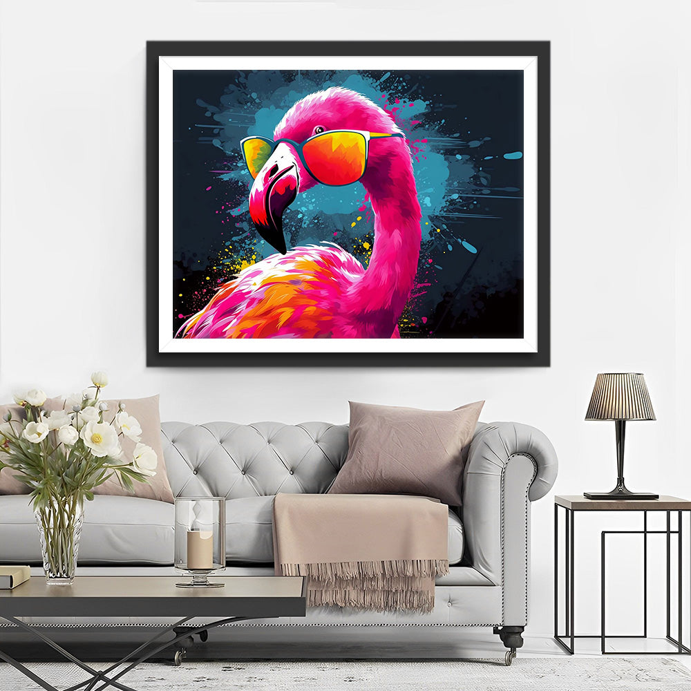 Roter Flamingo mit Brille Diamond Painting