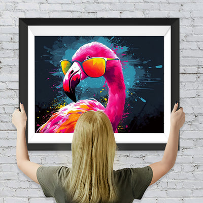 Roter Flamingo mit Brille Diamond Painting