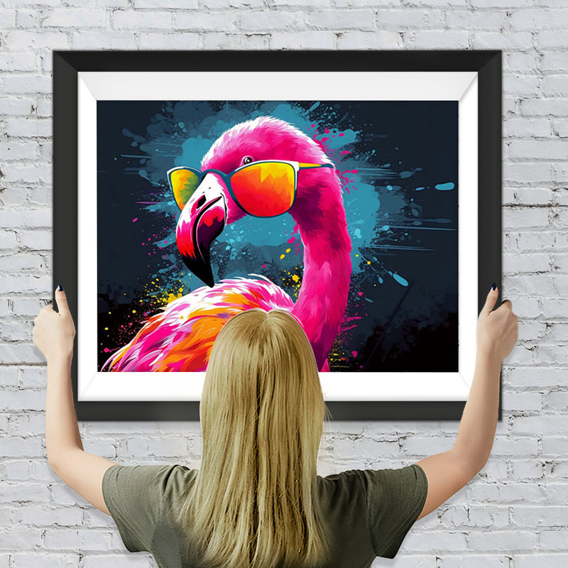 Roter Flamingo mit Brille Diamond Painting