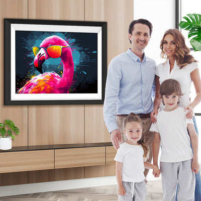 Roter Flamingo mit Brille Diamond Painting