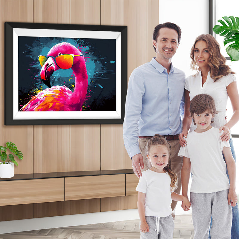 Roter Flamingo mit Brille Diamond Painting