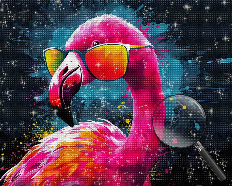 Roter Flamingo mit Brille Diamond Painting