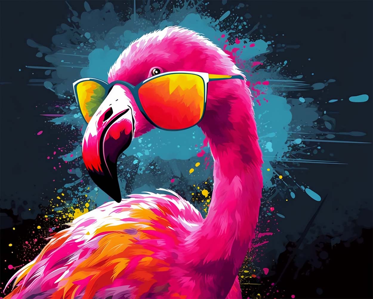 Roter Flamingo mit Brille Diamond Painting
