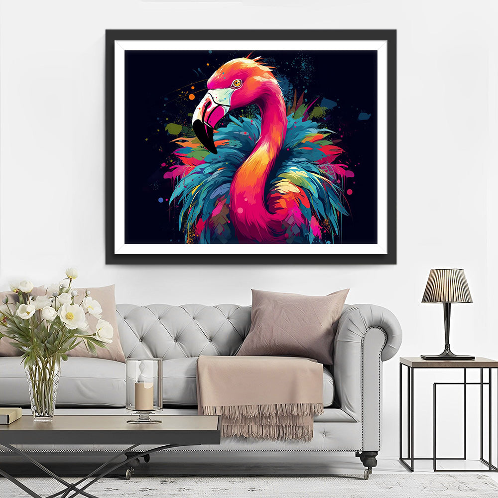 Roter Flamingo mit bunten Federn Diamond Painting
