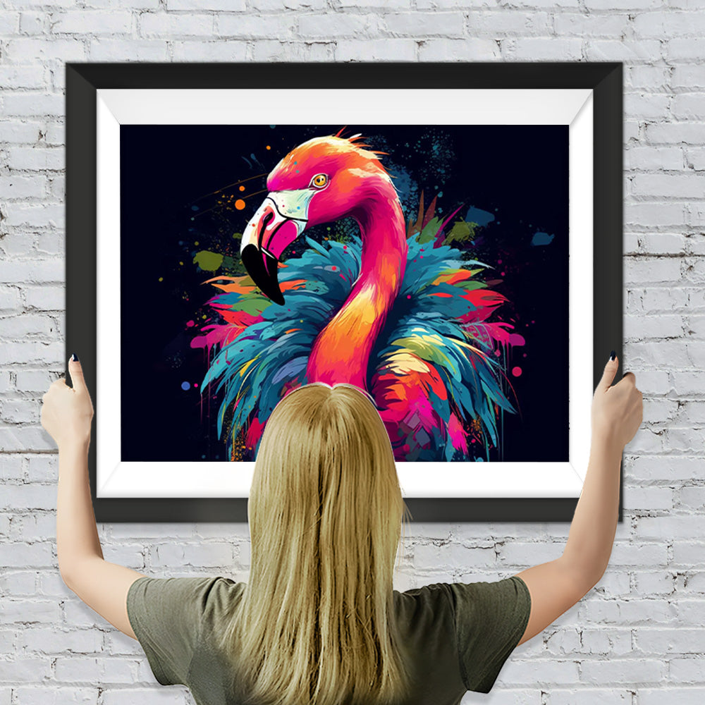 Roter Flamingo mit bunten Federn Diamond Painting