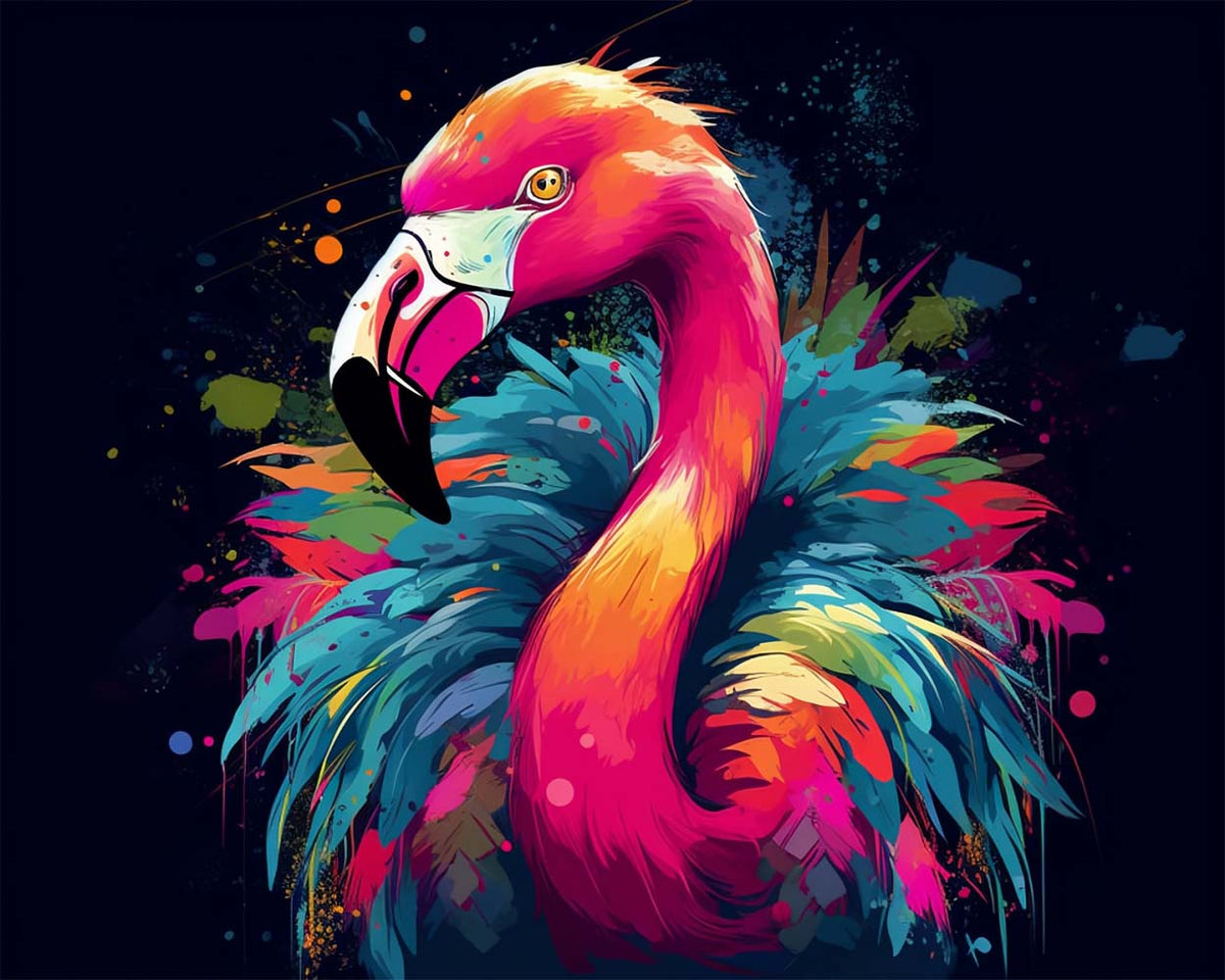 Roter Flamingo mit bunten Federn Diamond Painting