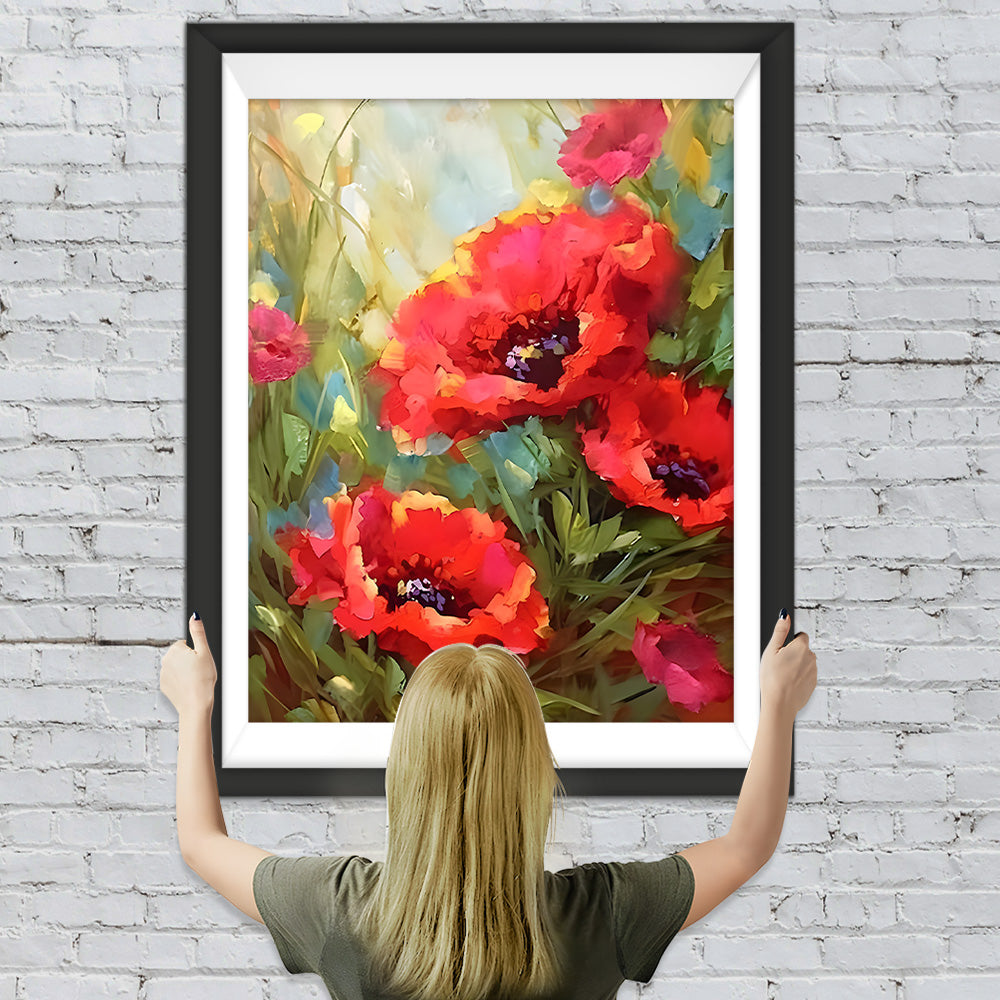 Roter Klatschmohn und Knospen Diamond Painting