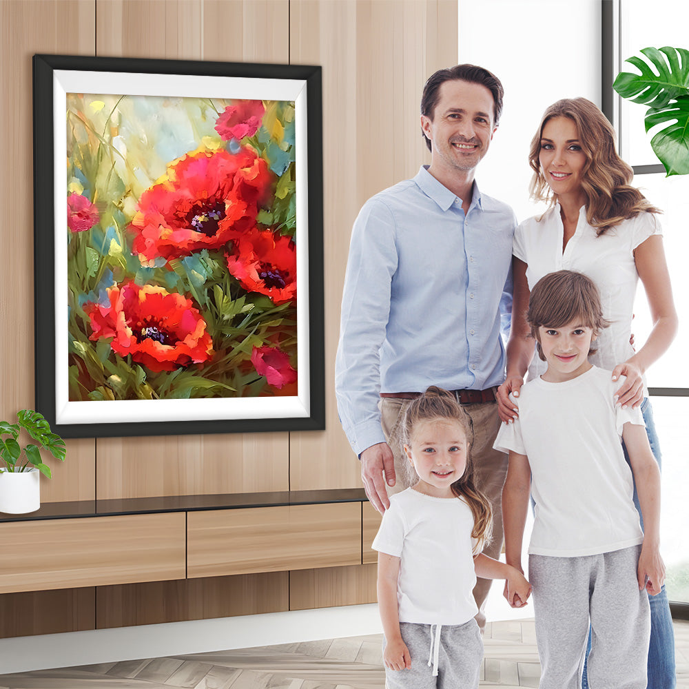 Roter Klatschmohn und Knospen Diamond Painting