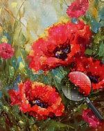 Roter Klatschmohn und Knospen Diamond Painting