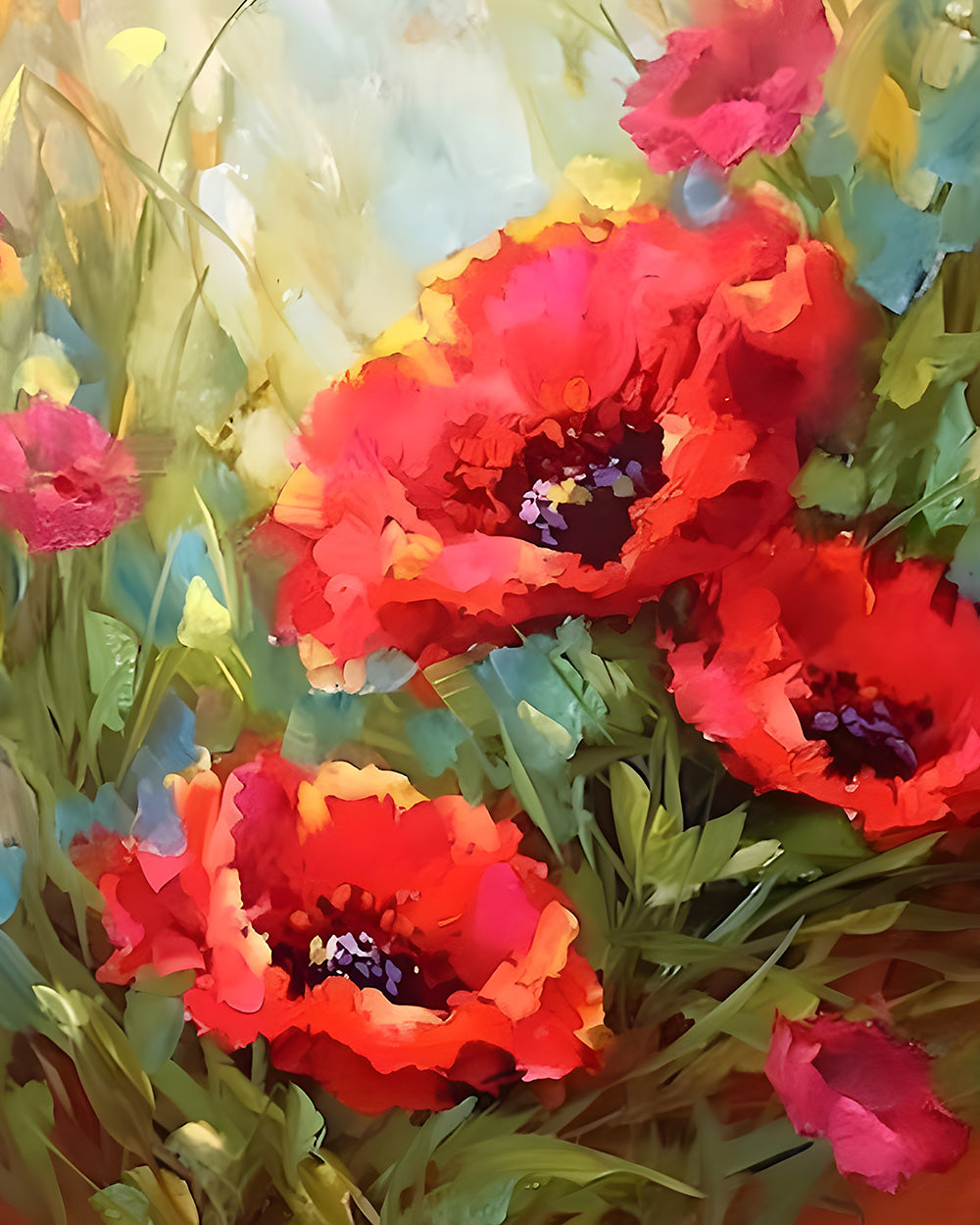 Roter Klatschmohn und Knospen Diamond Painting