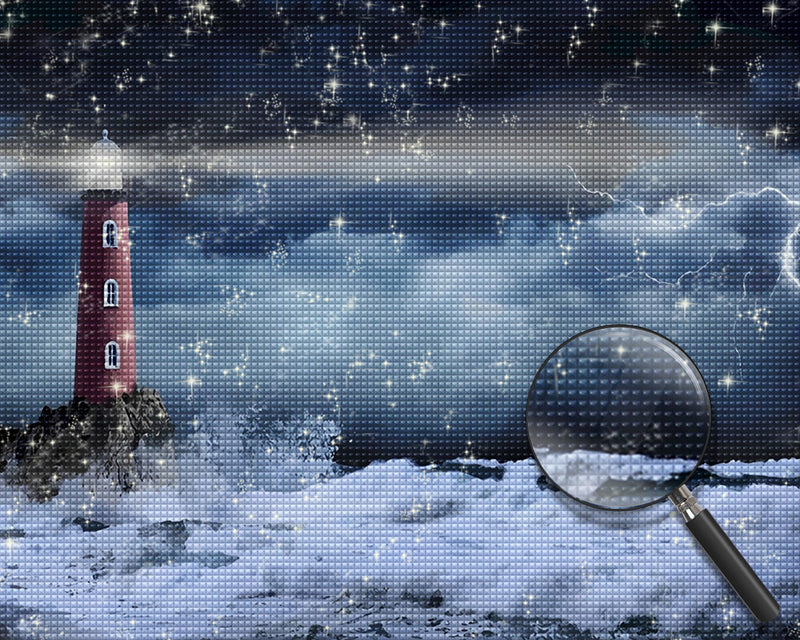 Roter Leuchtturm im Sturm Diamond Painting