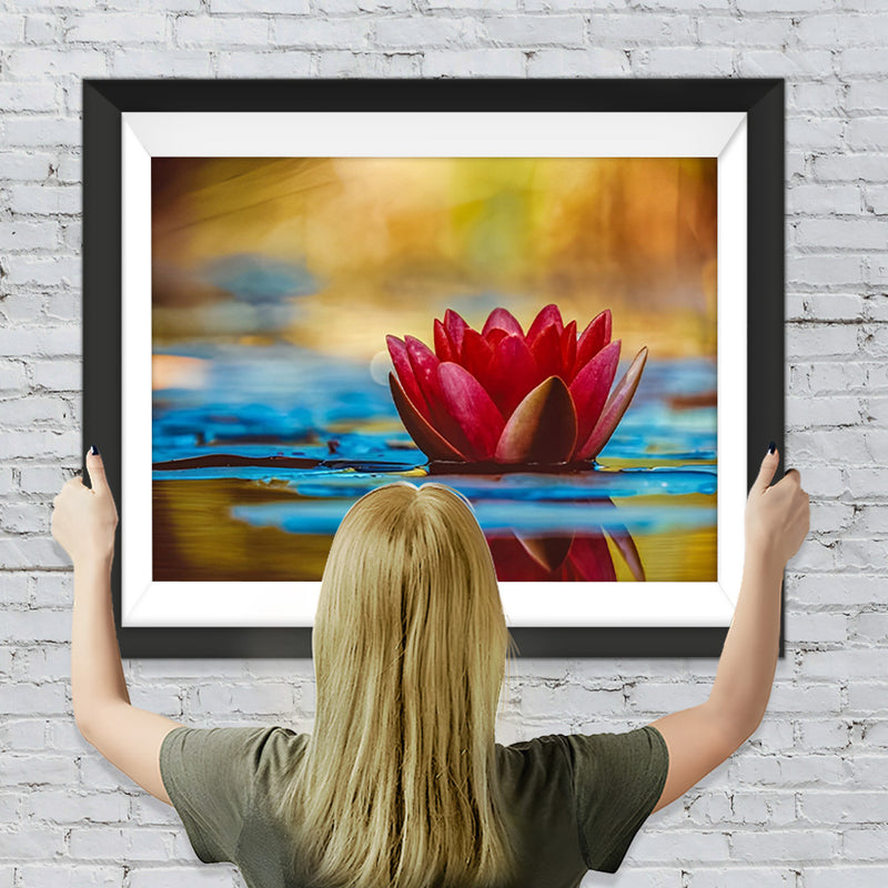 Roter Lotus auf dem Wasser Diamond Painting