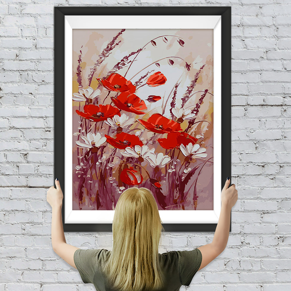 Roter Mohn und weiße Blumen Diamond Painting