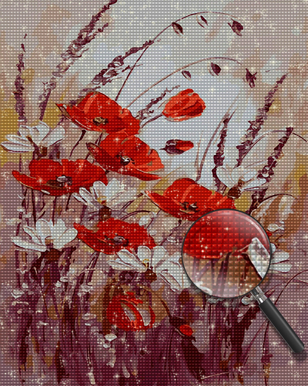 Roter Mohn und weiße Blumen Diamond Painting