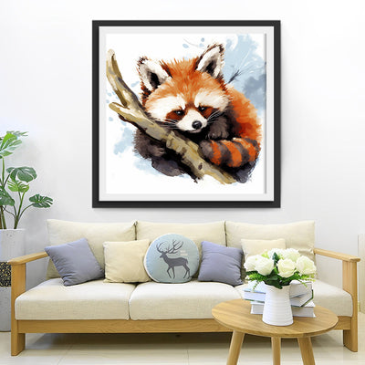 Roter Panda auf einem Baumstamm Diamond Painting