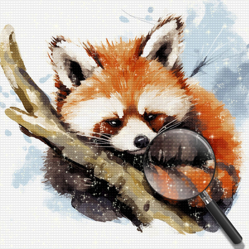Roter Panda auf einem Baumstamm Diamond Painting