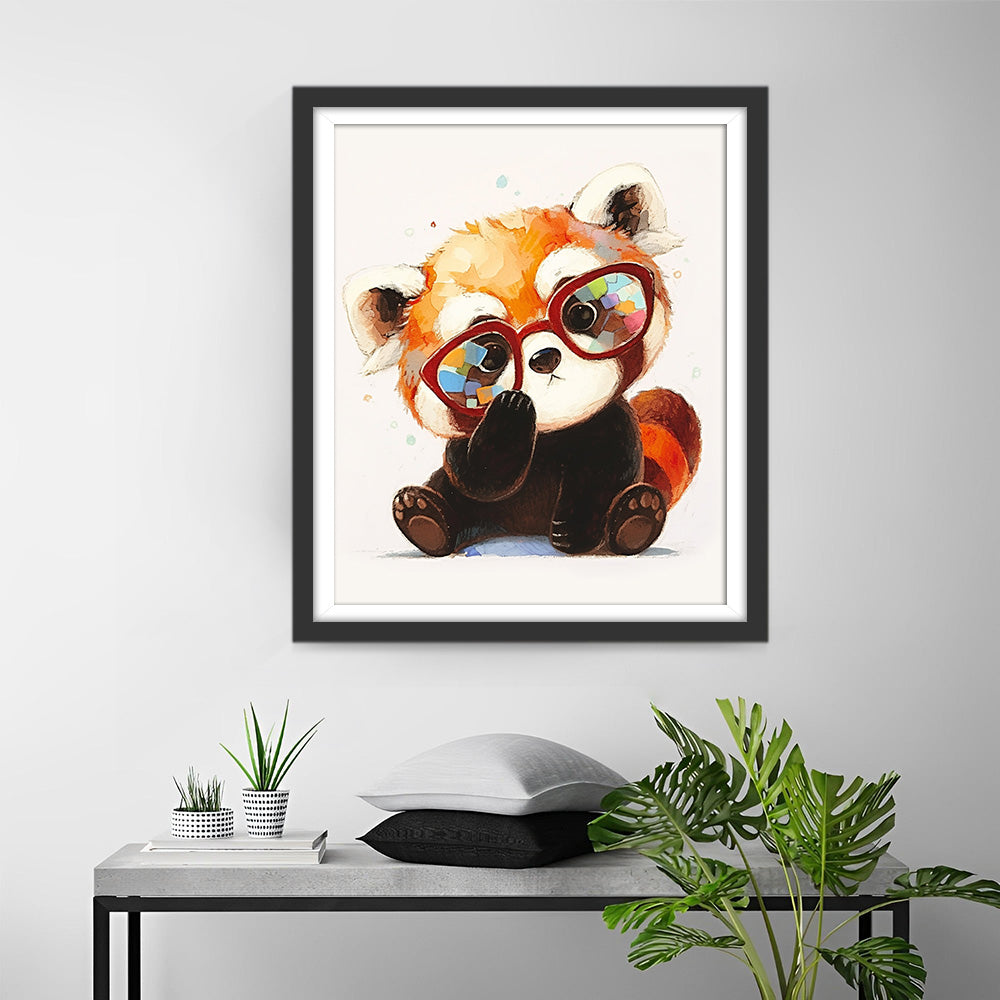 Roter Panda mit Brille Diamond Painting