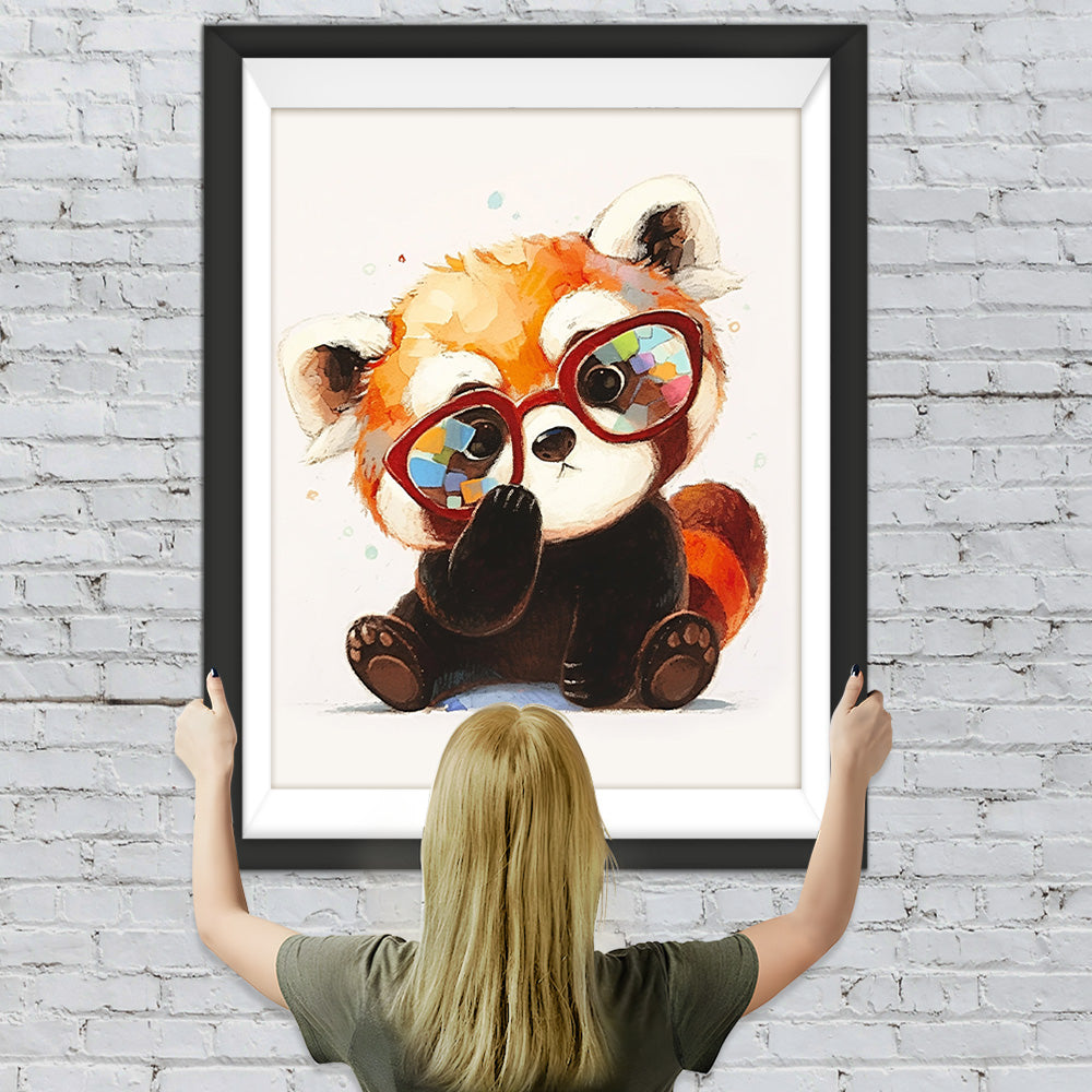 Roter Panda mit Brille Diamond Painting