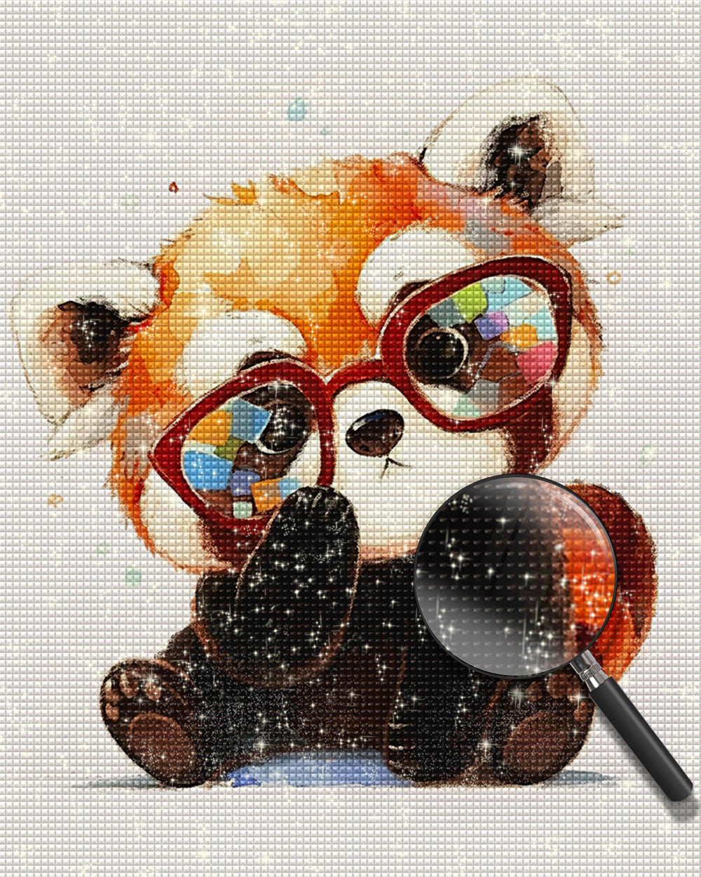 Roter Panda mit Brille Diamond Painting