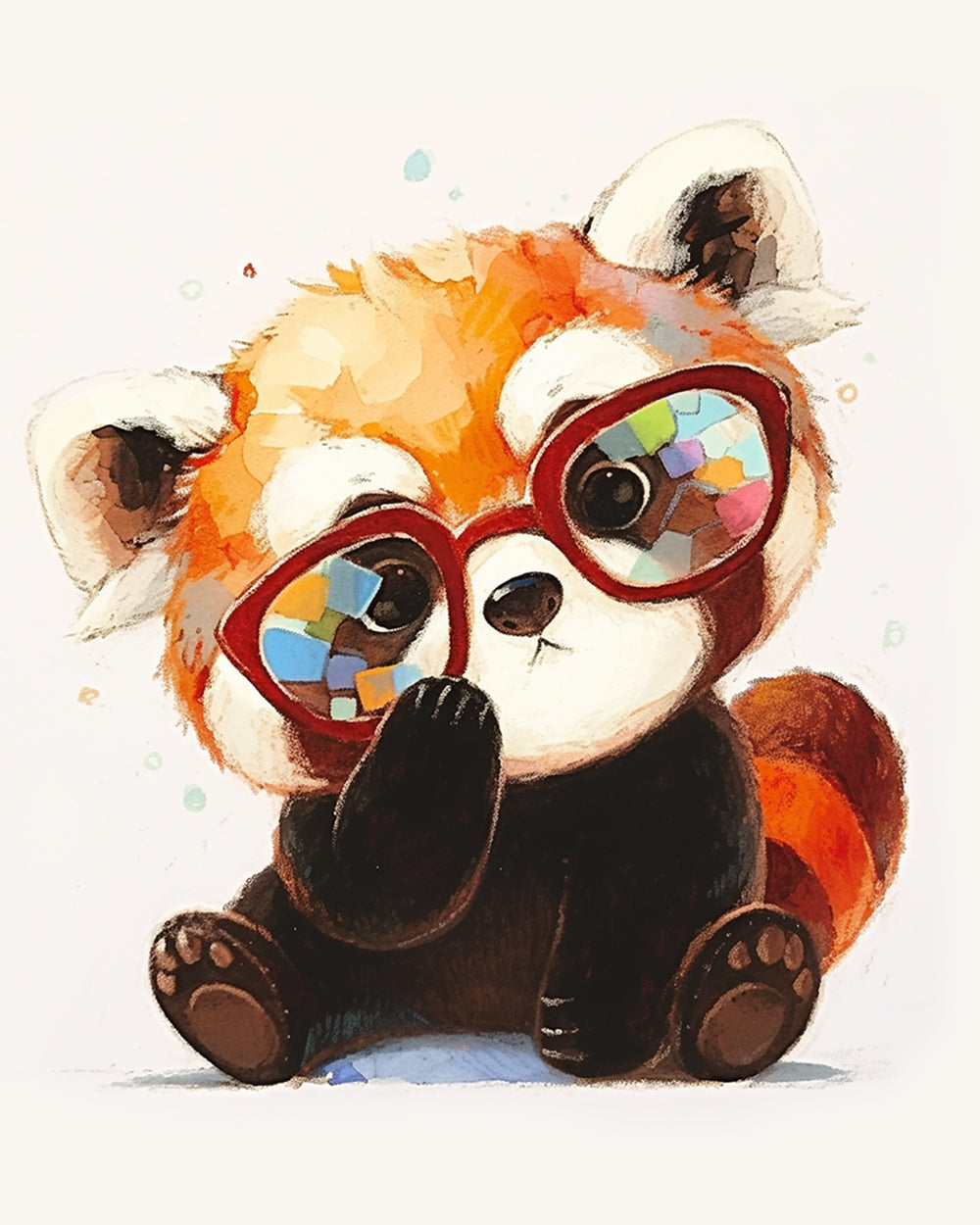 Roter Panda mit Brille Diamond Painting