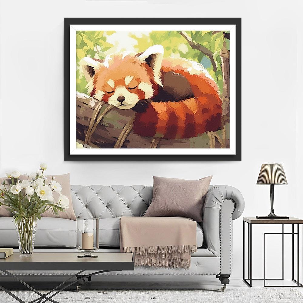 Roter Panda schläft im Baum Diamond Painting