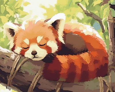 Roter Panda schläft im Baum Diamond Painting