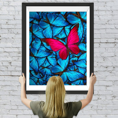 Roter Schmetterling und blaue Schmetterlinge Diamond Painting