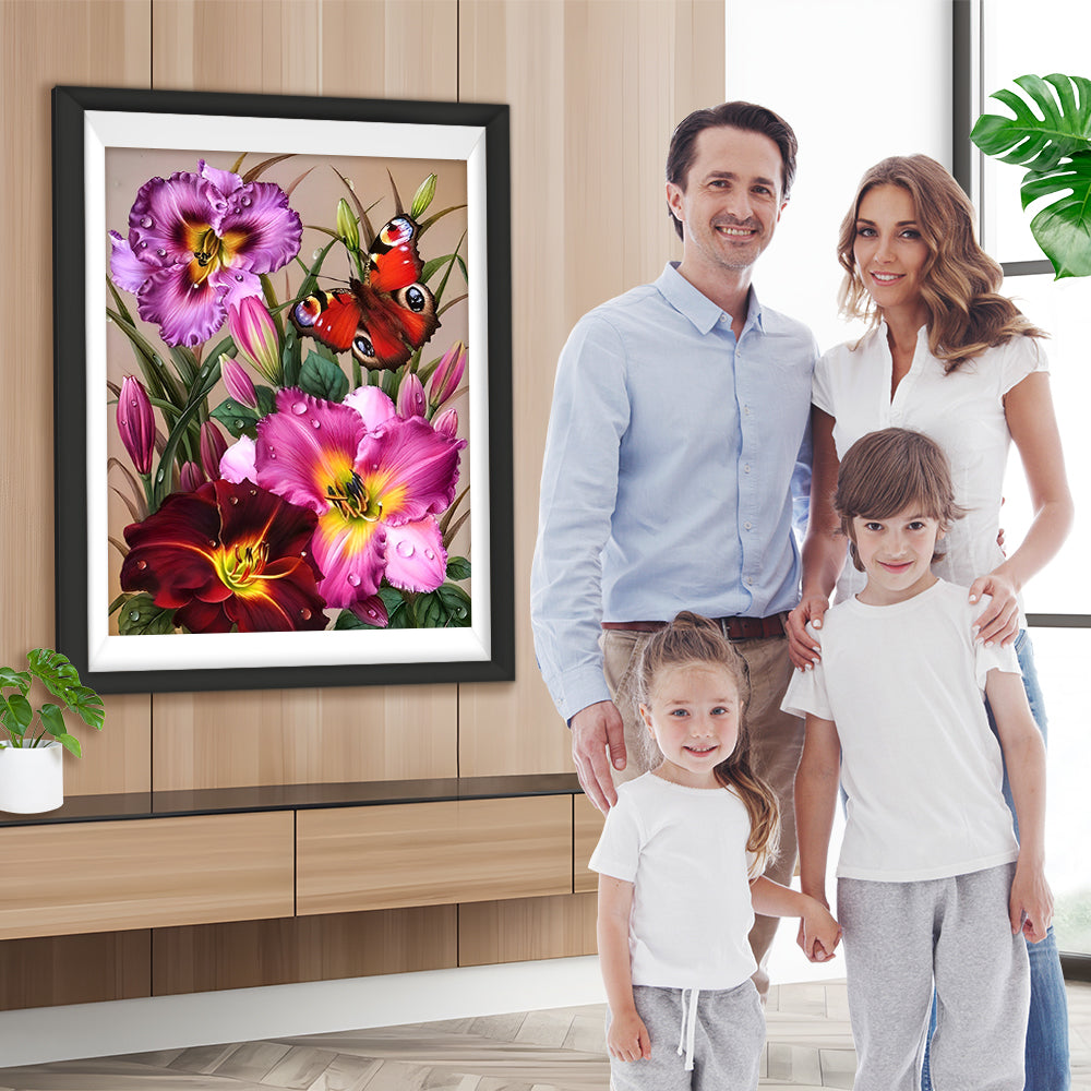 Roter Schmetterling und Blumen Diamond Painting