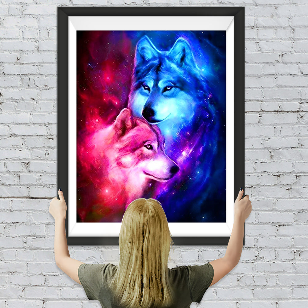 Roter und blauer Wolf Diamond Painting