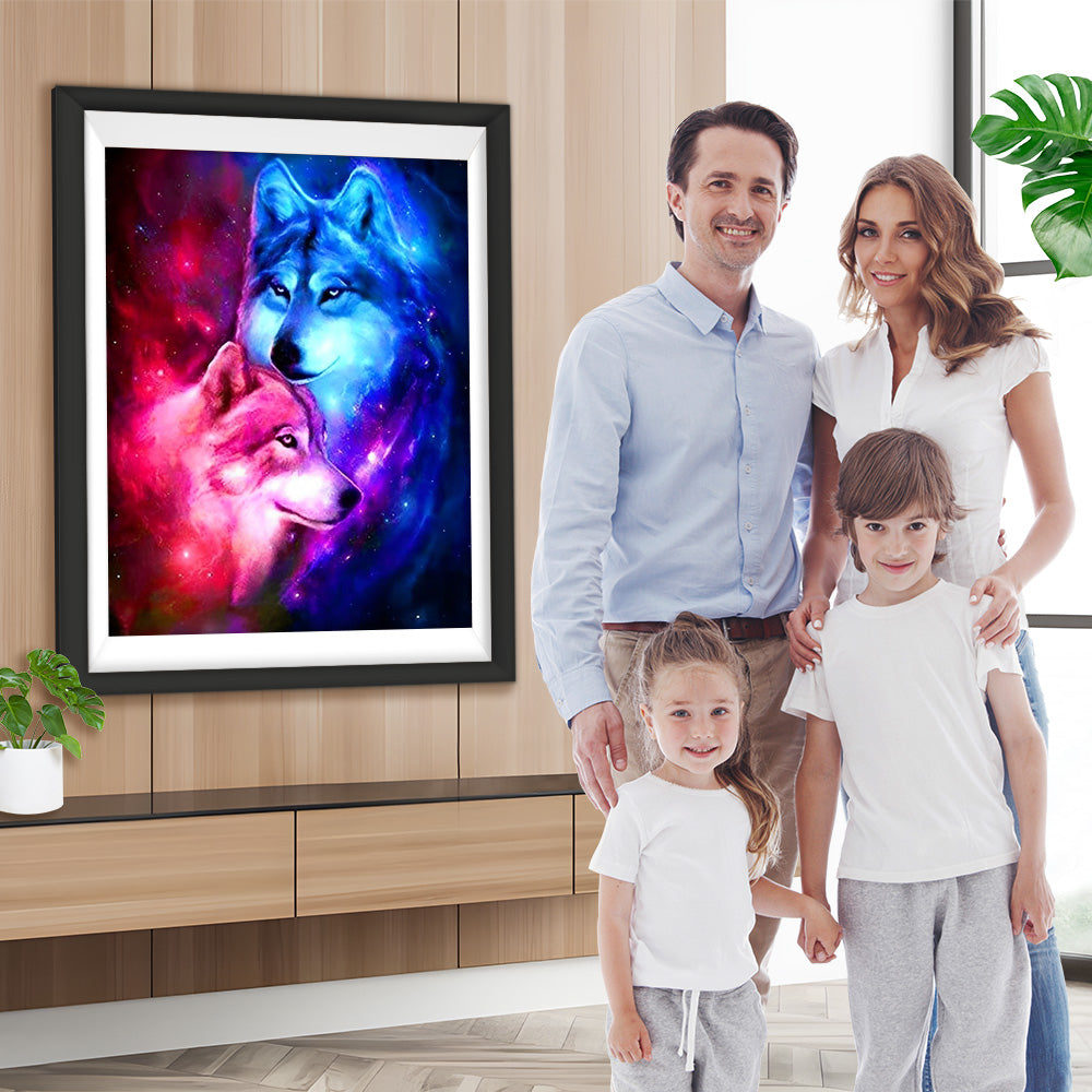Roter und blauer Wolf Diamond Painting