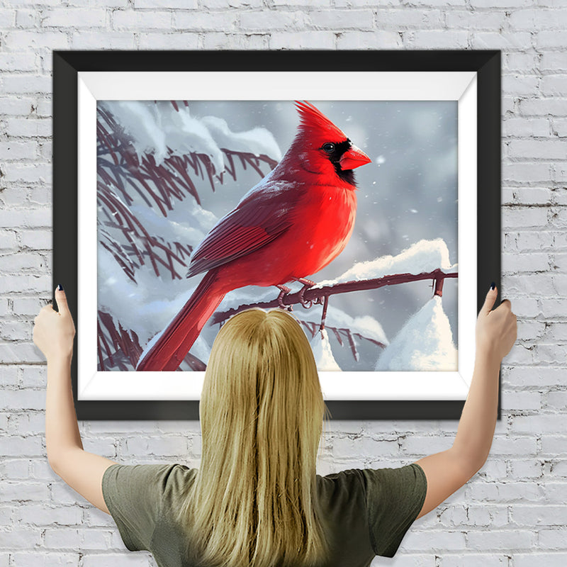 Roter Vogel im Schnee Diamond Painting