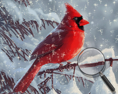 Roter Vogel im Schnee Diamond Painting