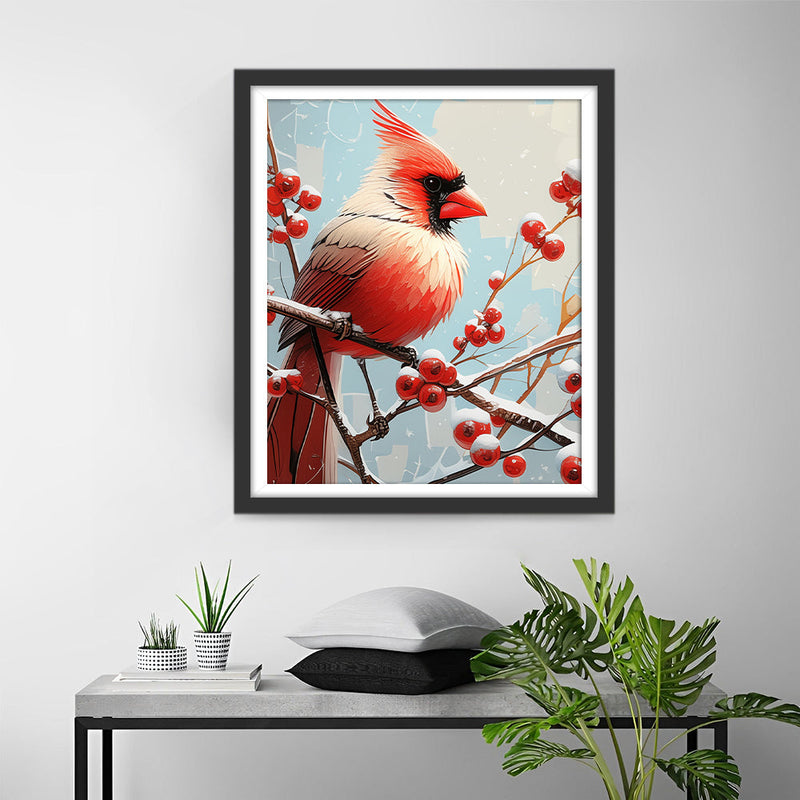 Roter Vogel im Schnee Diamond Painting